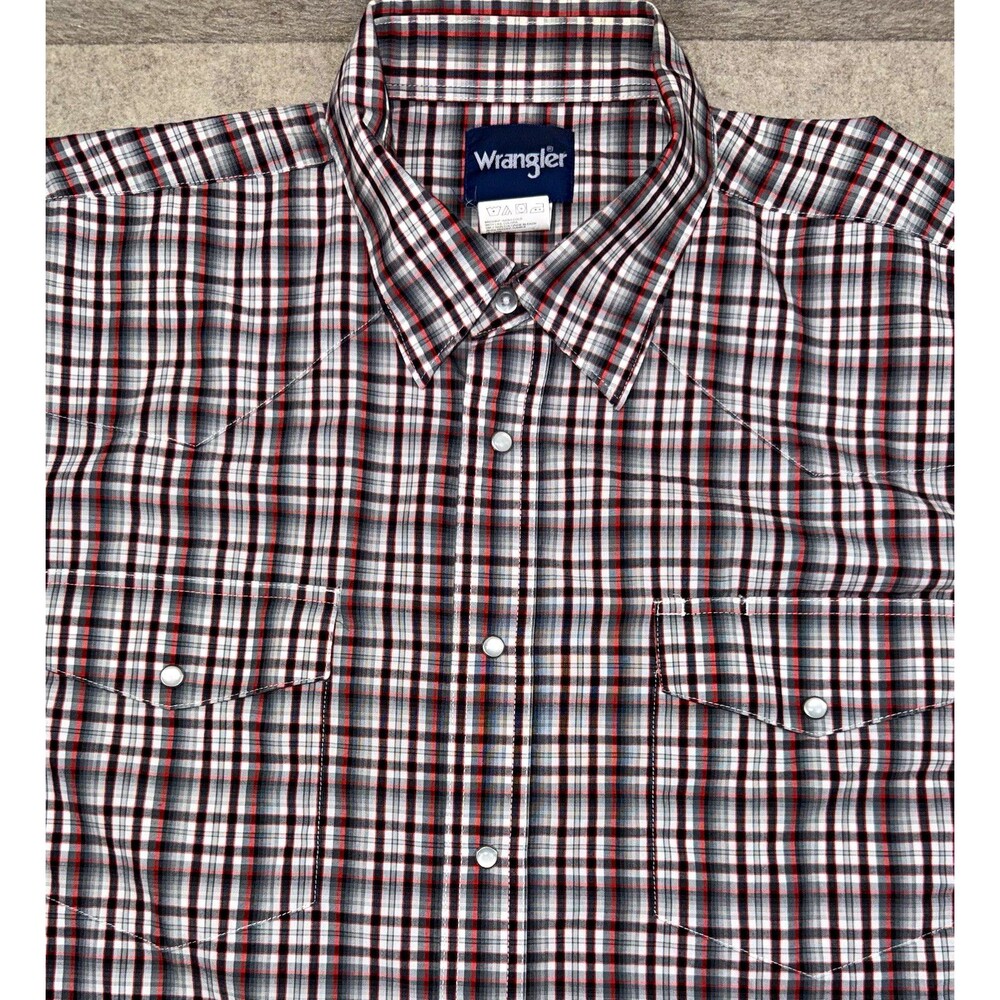 Wrangler Men’s XXL Plaid Short Sleeve Pearl Snap Cotton Pockets Black Red